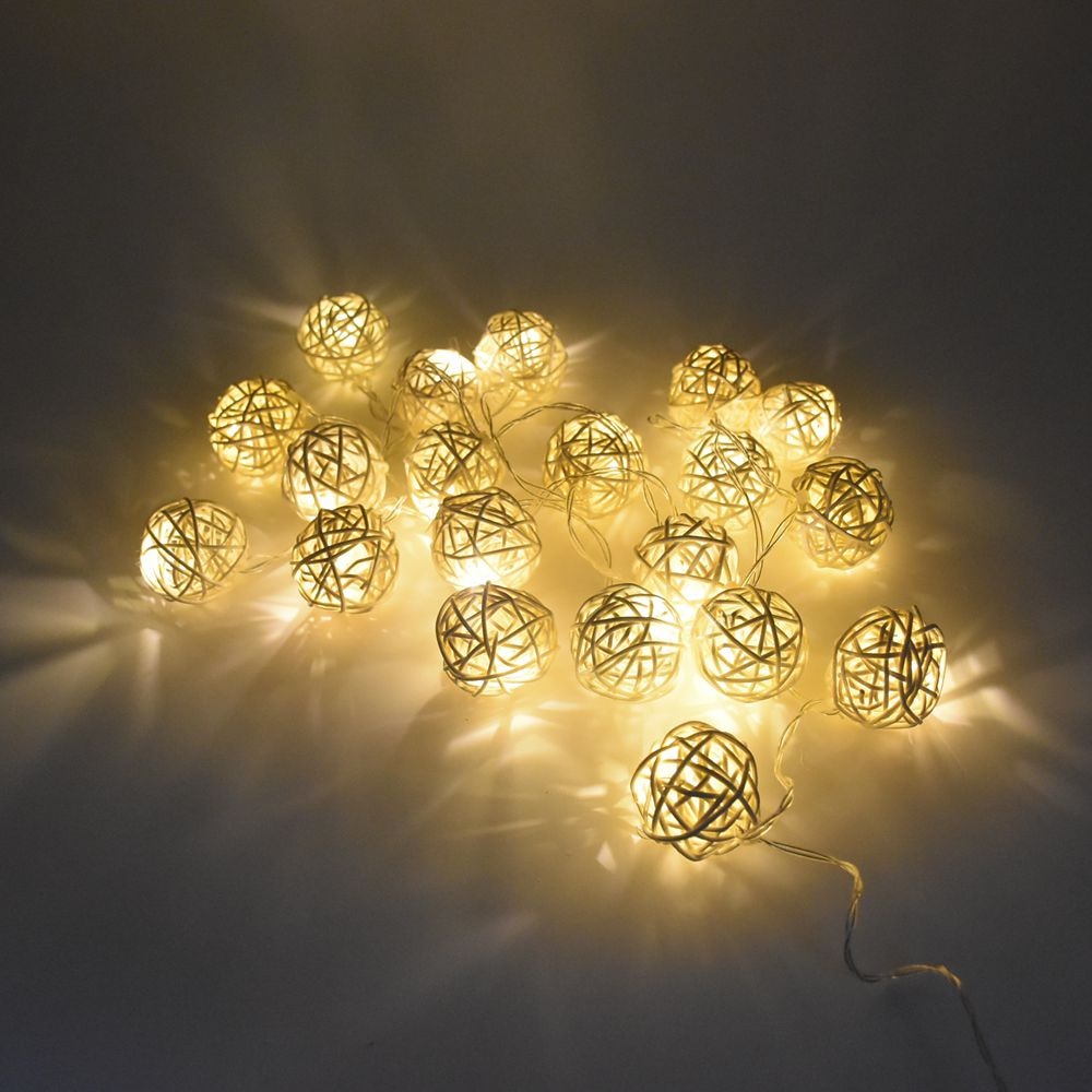 white rattan ball LED string lamp